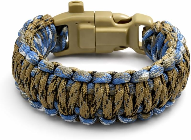 Pusulalı Çakmaklı Taktik Paracord Bileklik - Toprak Mavi Kamuflaj Desen - Kamp ve Doğa Sporları İçin