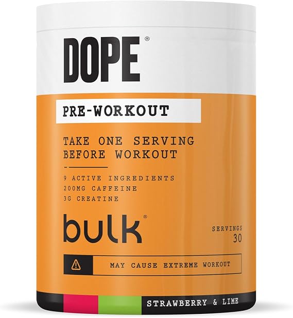 Bulk Dope Pre-Workout Powder, Strawberry, 495g | Energy Drink with Beta Alanine, Creatine, Caffeine, Arganine (AAKG), Citrulline, Taurine, Vitamin B6, 30 Servings