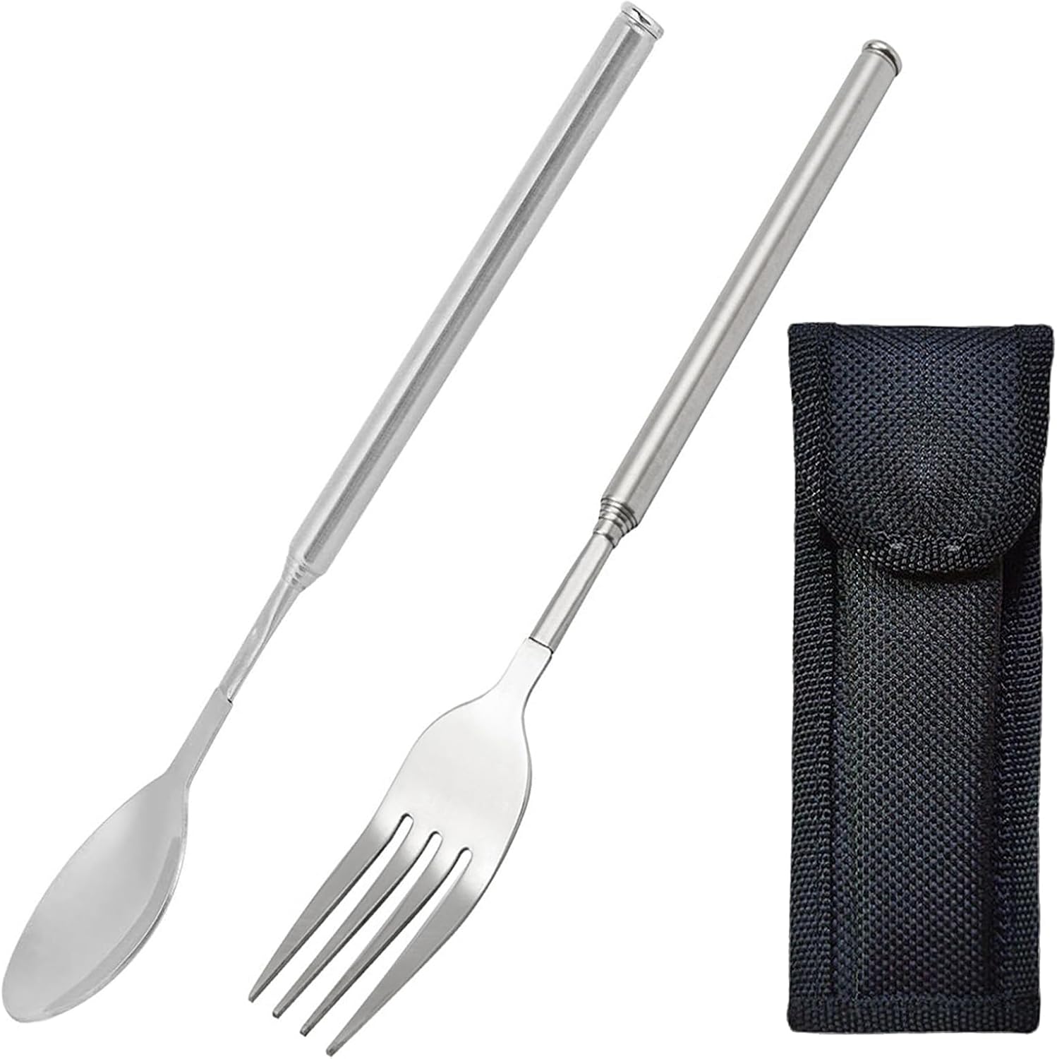 Extendable Fork, Durable Stainless Steel Telescopic Fork Retractable Dinner Forks Dessert BBQ Dinner Fruit Long Handle Telescoping Fork Cutlery for Cooking 8.7-25.4Inch Fork & Spoon Set