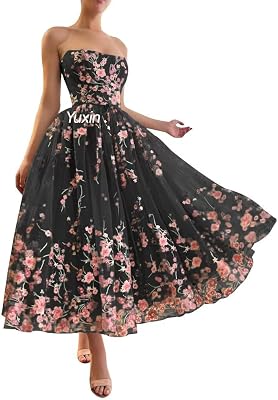 Yuxin Puffy Sleeve Flower Prom Dresses for Women 2025 Long Embroidered Tulle Lace Formal Evening Party Gowns with Pocket 869