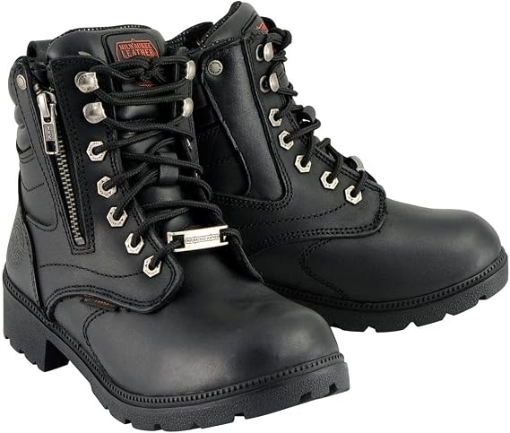 Milwaukee Leather Women's Waterproof Side Zipper Plain Toe Boots