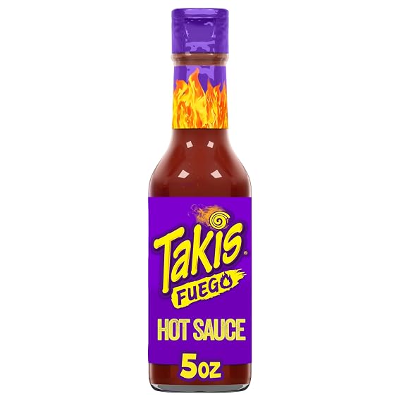 Takis Fuego 5 fl oz Bottle, Hot Chili Pepper & Lime Flavored Extreme Spicy Hot Sauce