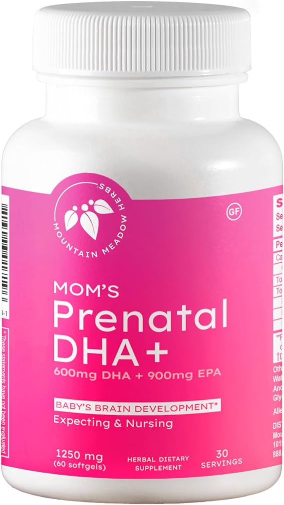 Mountain Meadow Herbs - Mom's Prenatal DHA+ Omega-3 Supplement for Pregnancy, Supports Fetal Brain, Eye & Heart Development, Essential Prenatal Nutrition for Mom & Baby Health, 60 ct