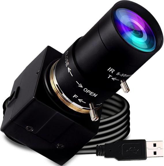 1080P USB Camera Manual Zoom Webcam for Computer 5-50mm Varifocal Lens USB with Camera Mini UVC USB2.0 Variable Focus PC Camera for Laptop High Speed 100fps 60fps CCTV Industrial Close-up Camera