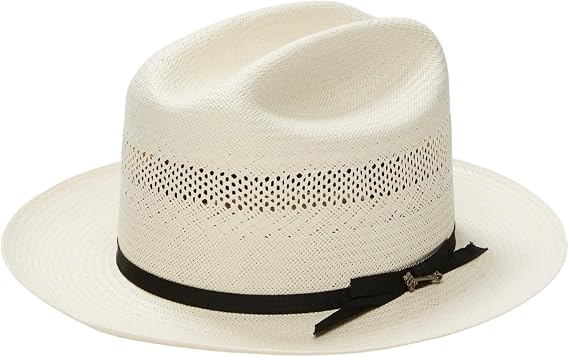 10X Quality Shantung Straw Cowboy Hat with Vented Crown and Brown Grosgrain Hatband by Stetson