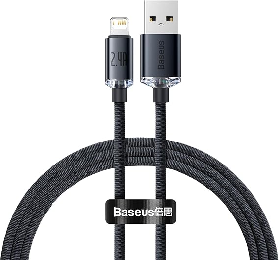 Baseus Crystal Shine Fast Charging Cable, Lightning – 1.2m, iPhone Compatible, Reinforced Structure, Durable and Fast Data Transfer, Black