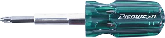 Picquic 47123 DASH 7 multi-bit screwdriver with seven bits, budget-friendly driver, Emerald Green Transparent