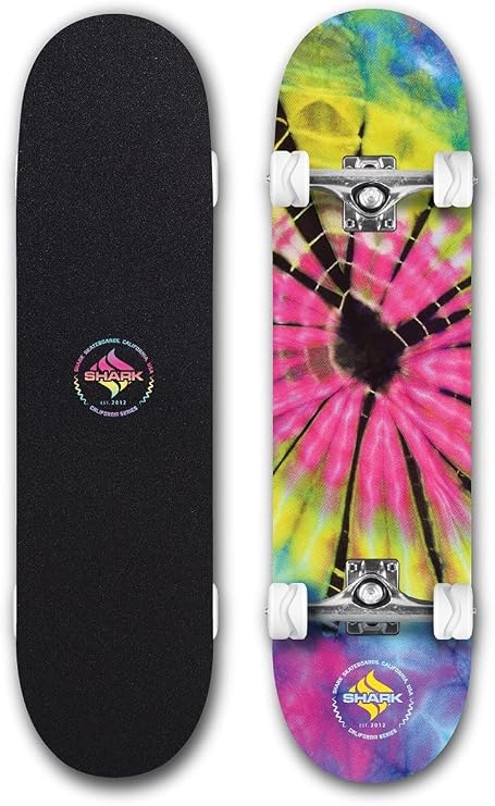 Shark Wheel Street Skateboard, Complete Skateboard with White Shark Wheels for Road Skating