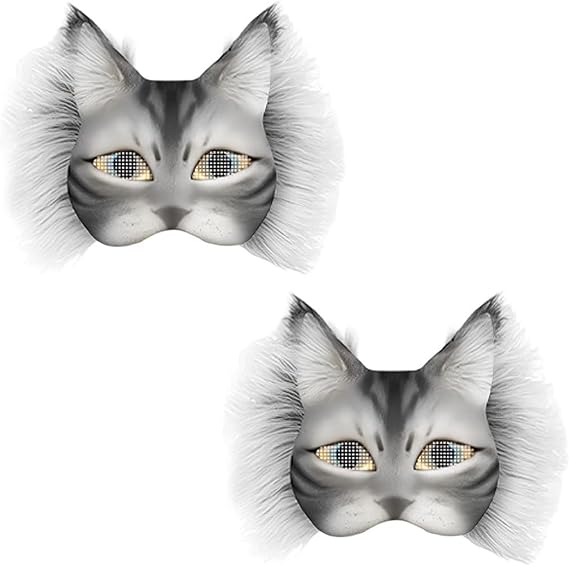 2set Therian Cat Mask Kit, Tiermaske mit realistischem Druck und Gummizug, Blank Foxcat Mask with Realistic and Eye Mesh,DIY Therian Maskmaking Kit,ideal für Tier Faschingskostüme zum Karneval