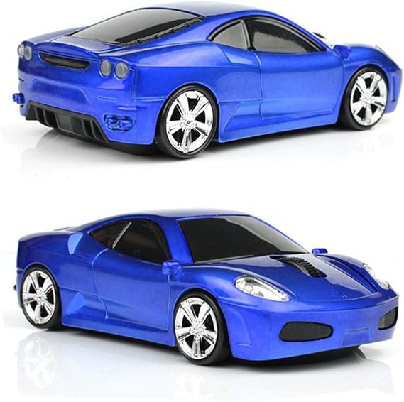 UrChoiceLtd F430 Wireless Car Mouse, 3D Sports Racing Car Shape-Dark Blue | 2.4GHz USB Receiver, Up to 1600DPI, Optical Sensor, Cordless PC Computer Mice with Headlight and Tail Light-Up, Mac/Laptop