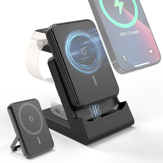 4 in 1 Charging Station for Apple Devices, Portable Wireless Charging Station Magnetic for MagSafe Charger Travel for iPhone 16/15/14/13 Apple Watch