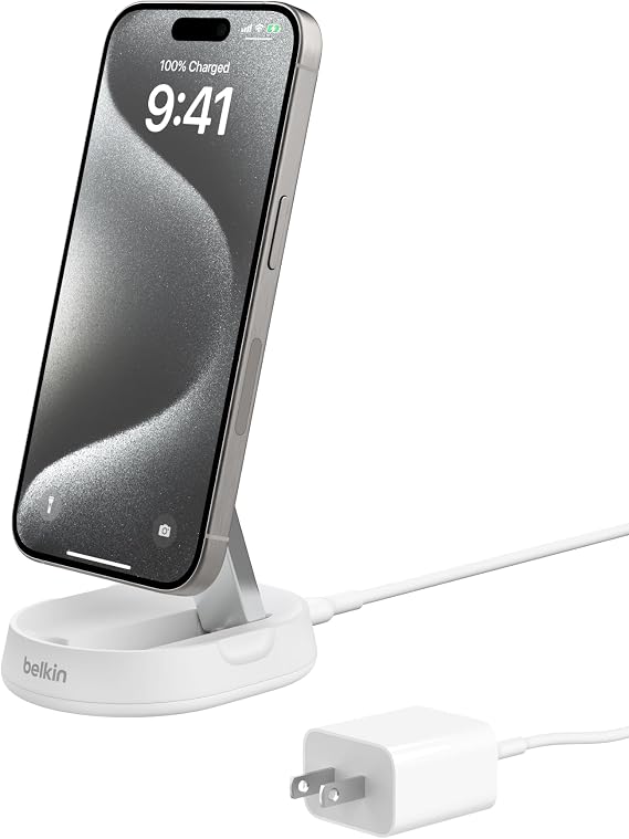 Belkin Qi2 15W Magnetic Wireless Charging Stand, Convertible Fast | MagSafe compatible, iPhone 16/16 Plus/16 Pro/15/14, AirPods Pro compatible, fast charging stand