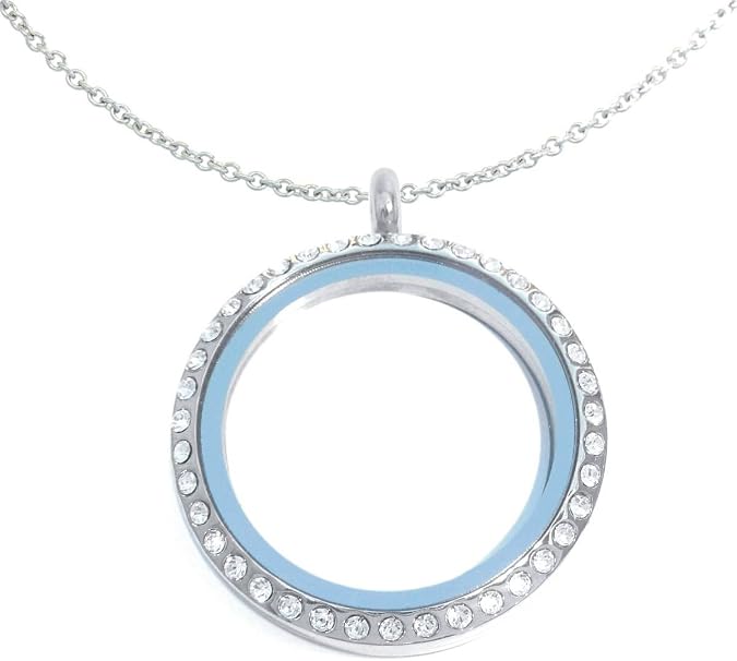 NewCharms Big Round Sparkle Floating Locket and Round Loop Necklace
