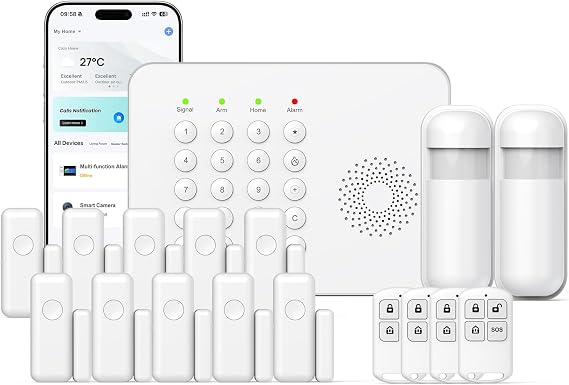 Wireless Smart Home Security Systems WiFi/4G Alarm 17 Pcs Kit Works with Alexa, Supports Mobile App Alerts Compatible Wireless Alarm System for Home/Office/Store/Apartment