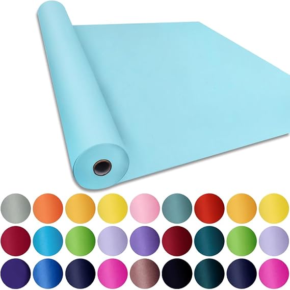 SMART&CASUAL 36" x 2,520" (210') Light Blue Kraft Craft Paper Roll for Gift Wrapping Bulletin Board Bouquet Flower Art Packing Parcel Table Covering 80GSM 55LB (Light Blue, 36" x 210')