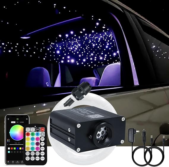 AKEPO Small Size 16W RGBW APP Twinkle Fiber Optic Lights, Music Activated 150pcs 0.03in 9.8ft/3m Optical Fiber Star Ceiling Light Kit for Car Truck