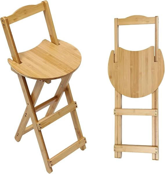 Folding Bamboo Bar Stool,Kitchen Counter Height Stools with Backrest & Footrest,X-Shaped Leg Structure/Foldable Design, for Pubs, Counters, Homes, Kitchens,Foot Height 24.8in.