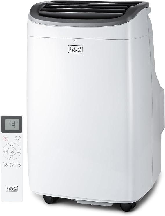 BLACK+DECKER Portable Air Conditioner, 10,000 BTU (5,550 DOE) for Rooms up to 450 Sq. Ft., Portable AC with Follow Me Remote Control and Window Kit, BPACT10WT, White