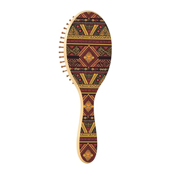 Hair Brush Ehtnic Zetec Pattern Wooden Paddle Hair Brush Personalized Hair Brush with Wooden Bristles Massage Scalp Thick/Thin/Curly/Wavy Hair for Women & Men