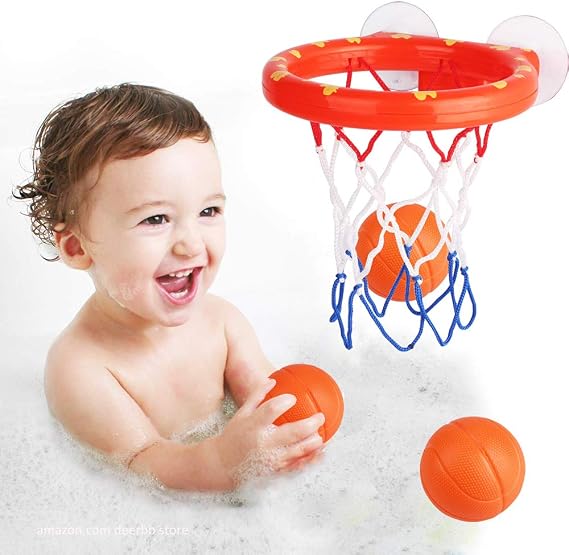 Baby Bath Toys Basketball Hoop & Mini Balls Set for Toddlers Boys Girls, Bathtub Playsets for Kids 1 Years Old+