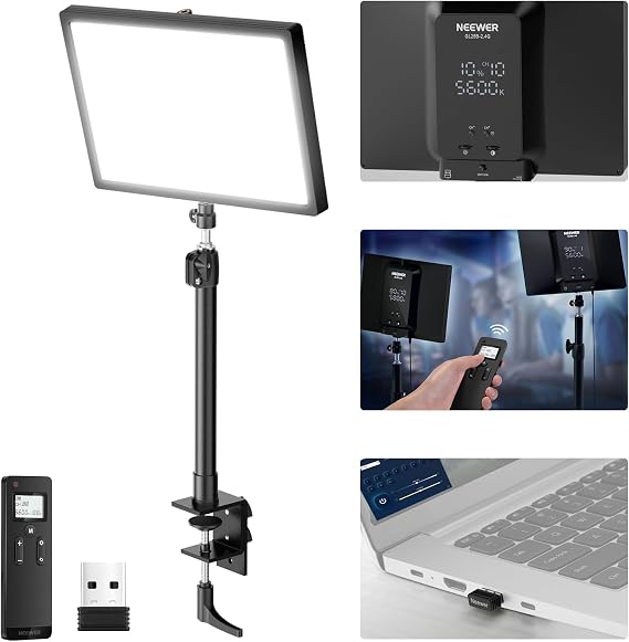 NEEWER 25W 12.9" Streaming Key Light with Desk Stand/2.4G Remote, GL25B