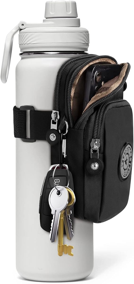 Gym Water Caddy with Phone Holder, Water Bottle Sleeve Bag with Pocket for Cards, Keys, Wallet, Gym Bottle Accessories for Men Women