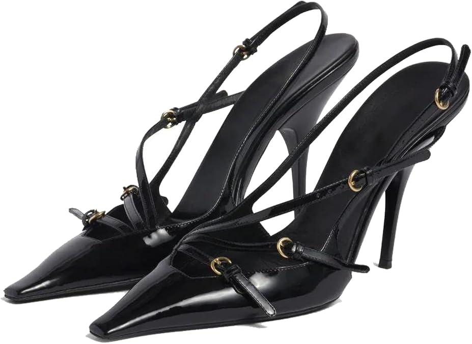 YIYA Cherry Red Slingback Kitten Heel for Women with Buckle Strap Closed Pointed Toe Burgundy Stiletto High Heels Backless Slip On Pumps Sandals