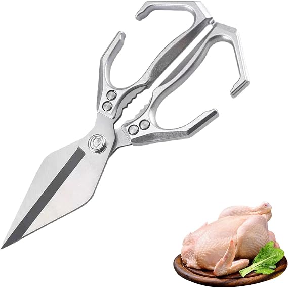 Kitchen Scissors Heavy Duty Scissors Heavy Duty Stainless Steel Cooking Shears for Chicken Meat Seafood Bones Nuts（Silver）
