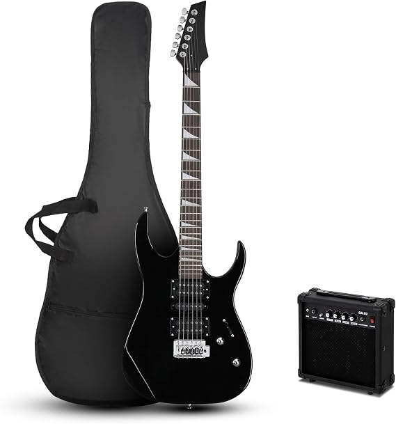 Full-Size Electric Guitar with 20-Watt Amp, 39 Inch Electric Guitars Kit for Beginners & Professionals with Gig Bag, Shoulder Strap, Plectrum (Black)