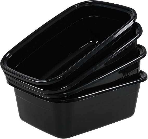 4-pack 12 Quart Small Wash Basin Pan, Plastic Dish Pan, Black