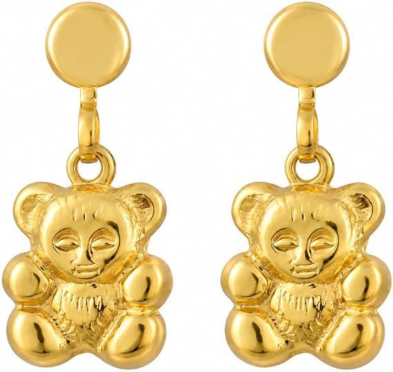 STUDEX Tiny Tips Stud Earrings Gold Plated Drop Teddy Bear Tiffany Setting Hypoallergenic for Little Ears