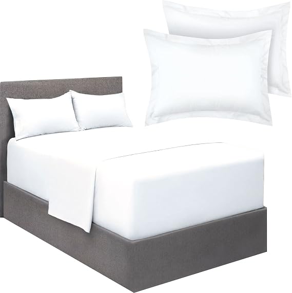 Mellanni Extra Deep Pocket Sheet Set + 2 Pillow Shams Bundle&Save - Bundle Includes: 4pcs Queen Extra Deep Pocket Sheets up to 21" and 2 Standard Pillow Shams with 2" Flange (Queen/Standard, White)