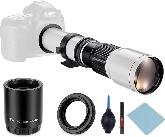 JINTU 500-1000mm f/8 Manual Telephoto Lens + T-Mount for Canon EOS Rebel SL2 SL1 T3 T3i T4i T5 T5i T6 T6i T6s T7 T7i 4000D 6D 7D 60D 70D 77D 80D 5D II/III/IV 550D 650D SLR Camera Lenses