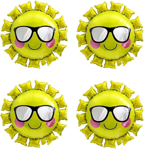 Jumbo Cool Smile Face Sun With Sunglasses Balloons, Unique Gold Sunshine Cute Sun Helium Mylar Balloon For Summer Theme Party, Sunny Wedding, Birthday, Baby Shower Party Decorations Supplies
