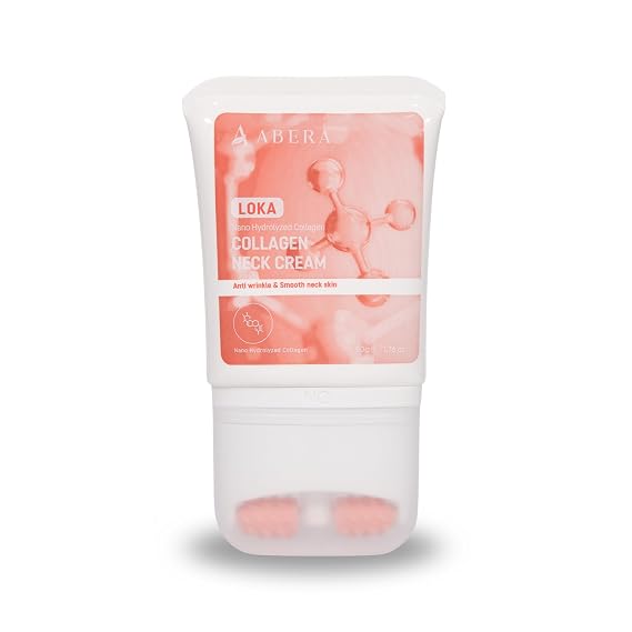 ABERA Collagen Neck Cream for Anti-Wrinkle & Acanthosis Nigricans with Niacinamide, Even Tone Moisturizer, UV Protection, Built-in Massage Roller (1.76 Fl Oz)