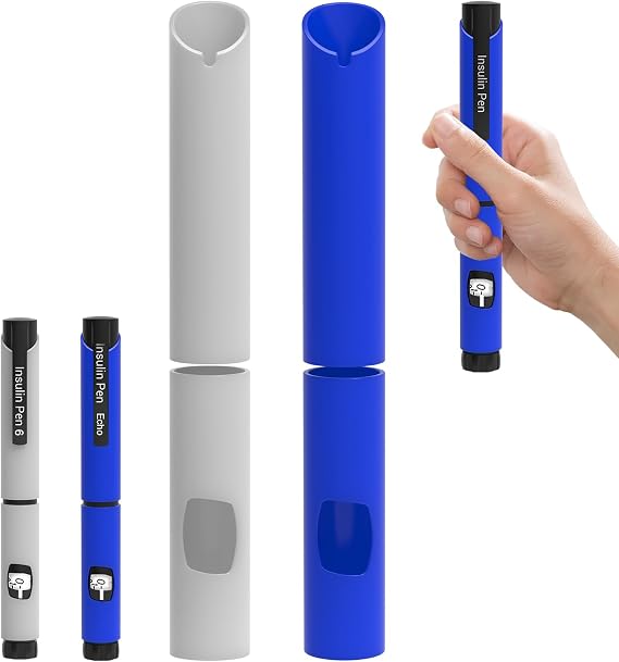 再利用可能なインスリン注入ペンシリコンカバー NovoPen 4、5、6、Novo Pen Echo、Echo Plusと互換性があり、旅行や自宅にフィット、インスリンペンを安全に保つブルー&グレー