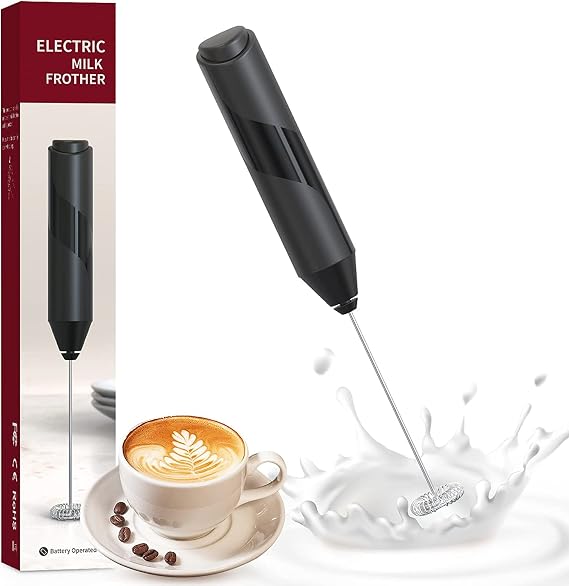 Milk Frother for Coffee, Handheld Battery Operated Electric Milk Frother for Coffee, Latte, Hot Chocolate, Macha, Portable Mini Drink Mixer Blender with Stainless Steel