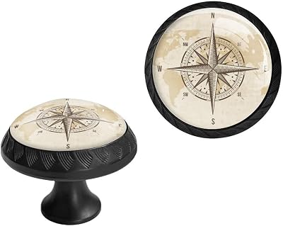 6 Pack Black Drawer Pulls Knobs, Vintage Nautical Compass Cabinet Knobs Crystal Glass Dresser Knobs for Kitchen Bathroom Hardware