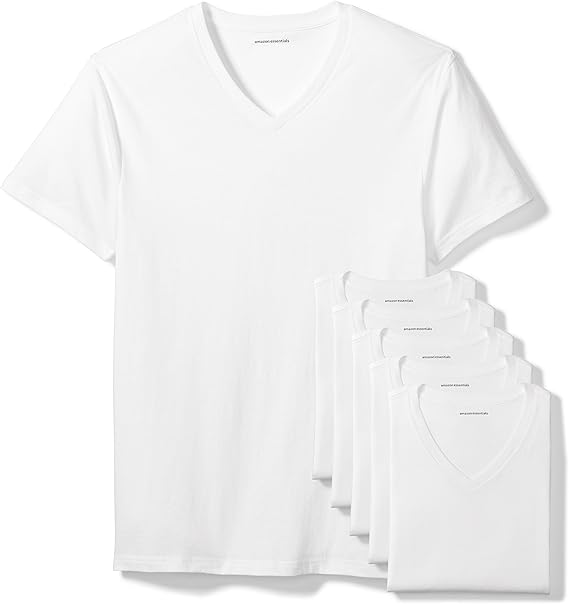 Amazon Essentials Men's Slim Fit V-Neck Undershirt, Breathable Cotton, Pack of 6