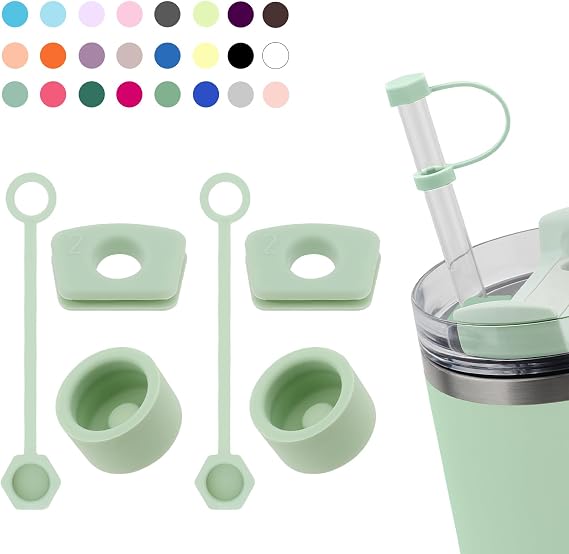 Silikon Dökülme Durdurucu Seti Stanley Cup 2.0 30oz ve 40 oz Hasır Kapaklı (2'li Set, Matcha)