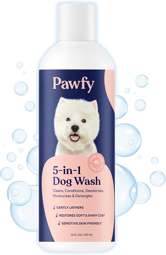 Pawfy Dog Shampoo and Conditioner for Itchy Skin Relief | Puppy Shampoo for Sensitive Skin | Natural 5 in 1 Pet Shampoo with Coconut, Oatmeal & Aloe Vera| Ideal Dog Wash for Smelly Dogs.