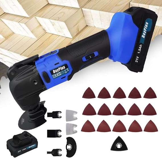 300W Cordless Multi-Oscillating Power Tool with Brushless Motor, 4° Oscillation Angle Electric Oscillating Tool with 6 Variable Speed, 22 Piece Consumable Accessory Blade & Sanding Kit, 20000 RPM