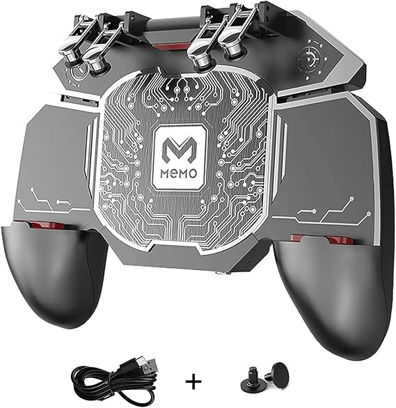 PUBG Mobile Radiator Controller Fast Cooling Phone Gamepad 4 Trigger 6 Finger Operation - L1R1 / L2R2 for iPhone, Samsung, Oneplus, Pixel, compatible with Call of Duty Mobile, Fortnite, Powered by USB