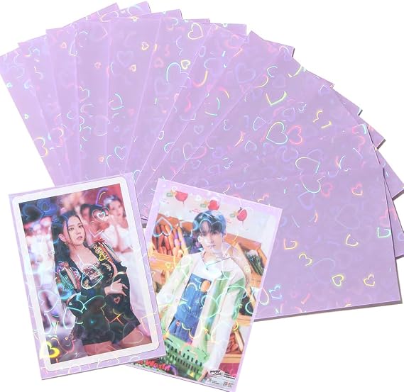 50pcs Laser Flashing Kpop Holographic Clear Card Sleeves - Purple, 61x91mm, Perfect For Baseball & Trading Cards