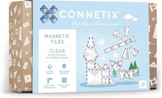 CONNETIX Magnetic Tiles Clear Starter Pack, 34 Pieces