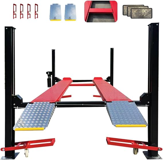 KT-4H950 110V 3.0HP Four Post Lift Car Truck Parking Hoist Aluminum Plate with Casters and 9500Lbs Lifting Capacity,Max Lifting Height 84.5 Inch Extra Wide 113 Inch