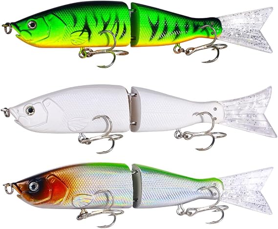 3Pcs HENGJIA Glide Bait Fishing Lures Jointed Swimbait,Life-Like Swimbaits | for Bass,with Soft Tail,, Freshwater Saltwater Hard Bait for Trout Pike Muskies
