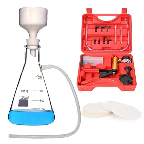 1000 ml Vacuum Filtering Kit Lab Vacuum Filtration Distillation Apparatus with Vacuum Filtration Pump, Filtering Flask, Buchner Funnel, Filter Papers, Rubber Tubing and Stopper (1000ML)