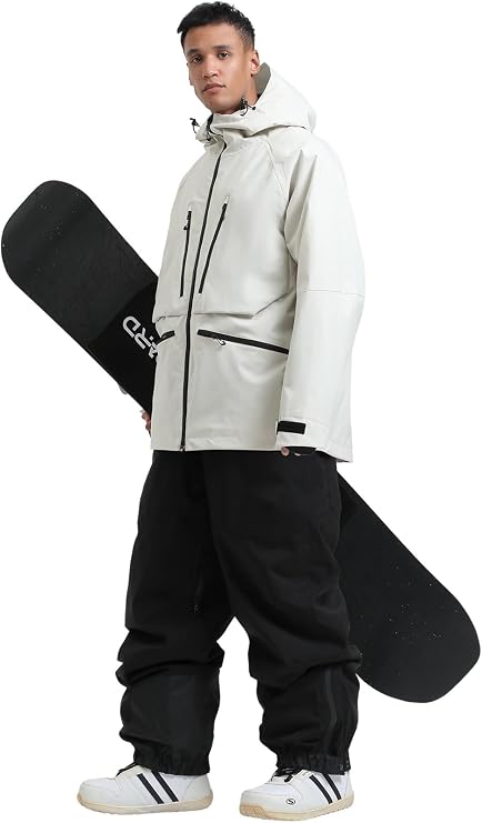 GSOU SNOW Mens Ski Jacket and Pants Set Ski Suit Snowboard Bibs Snow Suit | 15K Waterproof,10K Breathable,Insulation,Baggy Loose Fit,2 Piece Sets,Detachable Shoulder Straps,Hooded,Powder Gaiters