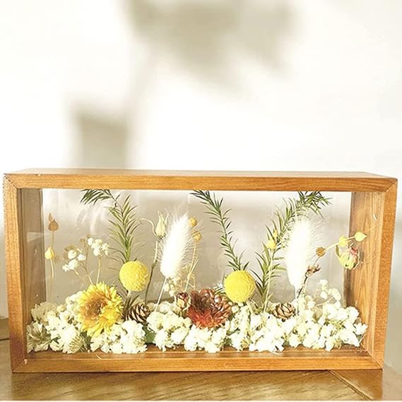 Shadow Photo Frame,Wooden Double-Sided High-Definition Plexiglass Storage Box, DIY Display Box, Suitable for Dried Flowers, Specimens, Handicrafts, Souvenirs and Photos Collection (Wood Color)